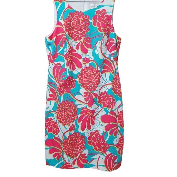 💥448 London Times Lizzy Sleeveless Geo Peonies Cotton Shift Dress - Picture 2 of 10